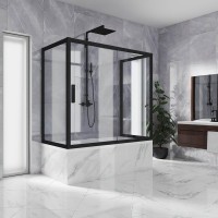 Шторка на ванну Kubele DE019 P2U-CLN-BLMT 150х70 см, профиль матовый черный