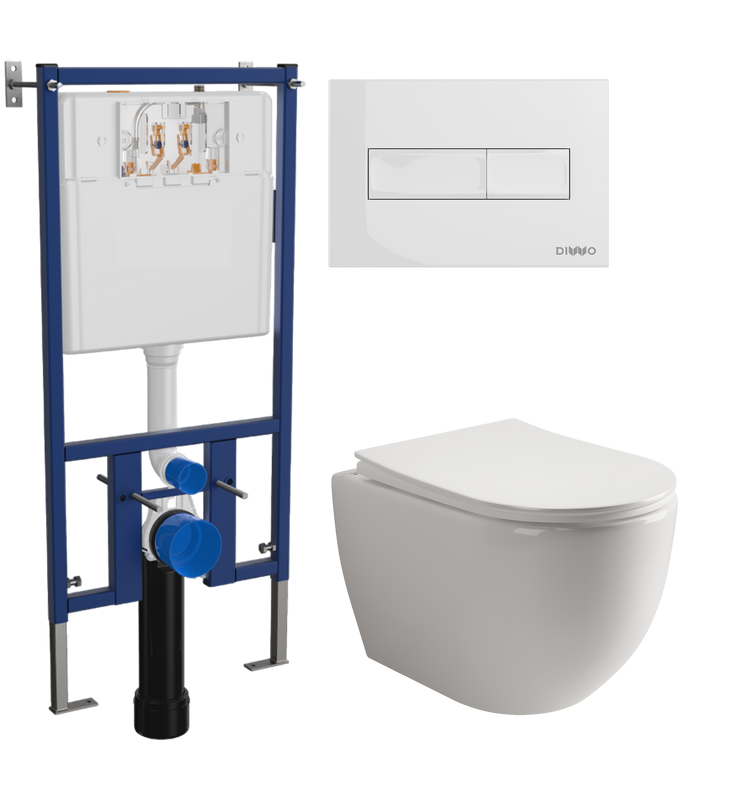 Комплект Унитаз подвесной Ceramicanova Mia Rimless CN1805 + Инсталляция DIWO + Кнопка 7320 белая