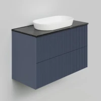 Тумба с раковиной La Fenice Terra Twin 100 подвесная, blu grigio, столешница черный мрамор, раковина белая матовая