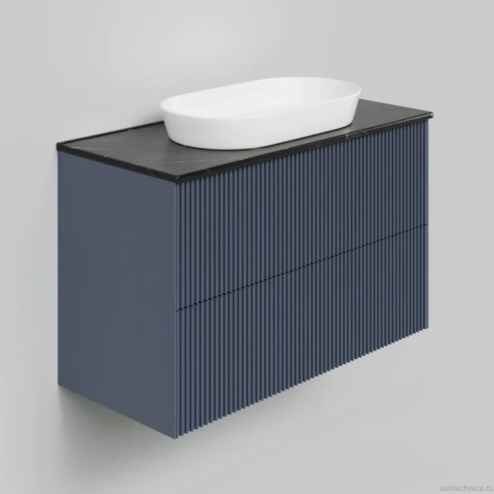 Тумба с раковиной La Fenice Terra Twin 100 подвесная, blu grigio, столешница черный мрамор, раковина белая матовая