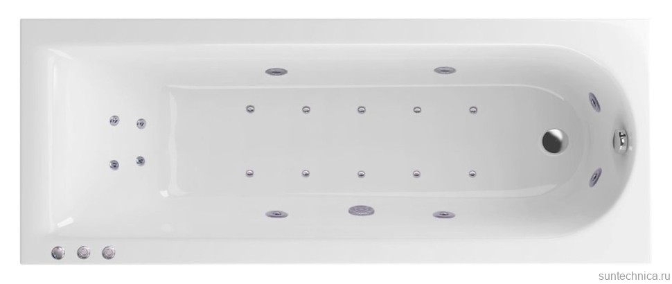 Акриловая ванна Excellent Aurum Lux WAEX.AUR17.LUX.CR 170x70 см, пристенная, с гидромассажем, белая, с каркасом, со сливом-переливом