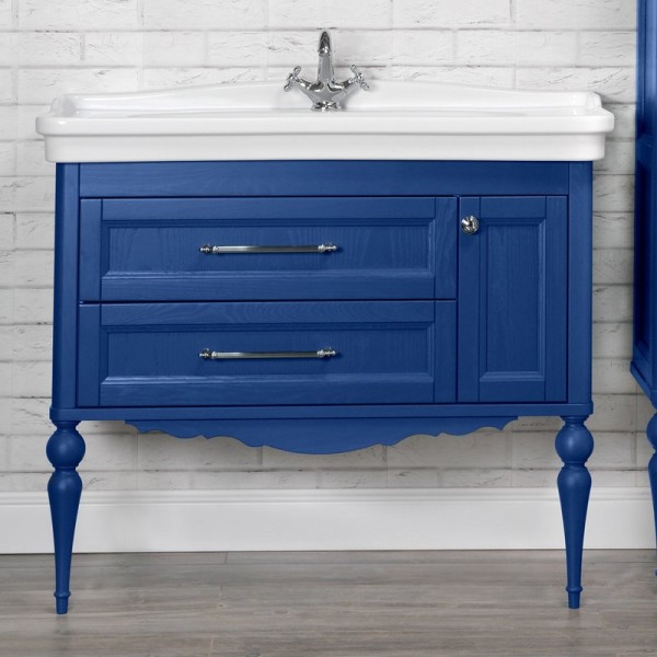 Тумба с раковиной ValenHouse Эстетика 105 АС 100, синяя, подвесная, ручки хром, раковина Модерн
