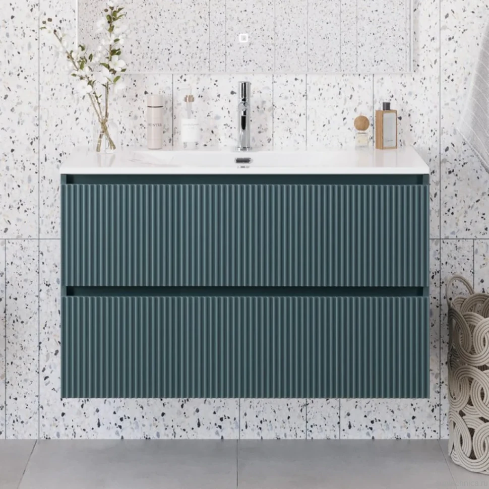 Мебель для ванной комнаты BelBagno Uno-mini 100 подвесная, 2 ящика, матовая голубая