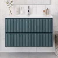 Тумба с раковиной BelBagno Uno 100 подвесная, 2 ящика, матовая голубая