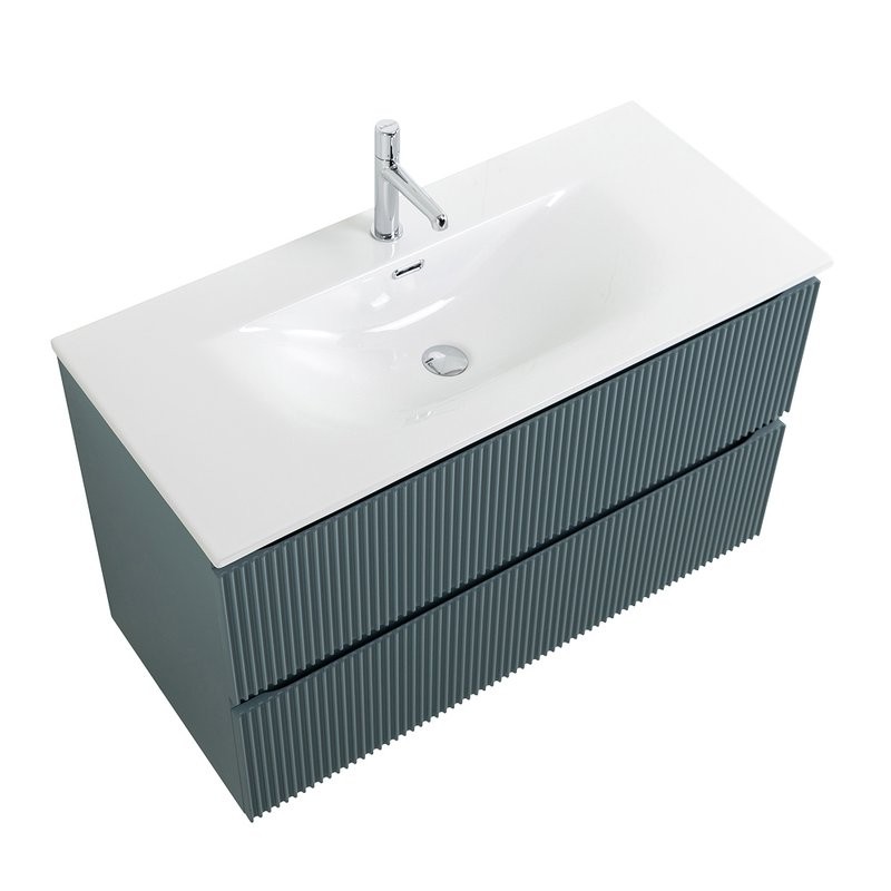 Тумба с раковиной BelBagno Uno 100 подвесная, 2 ящика, матовая голубая