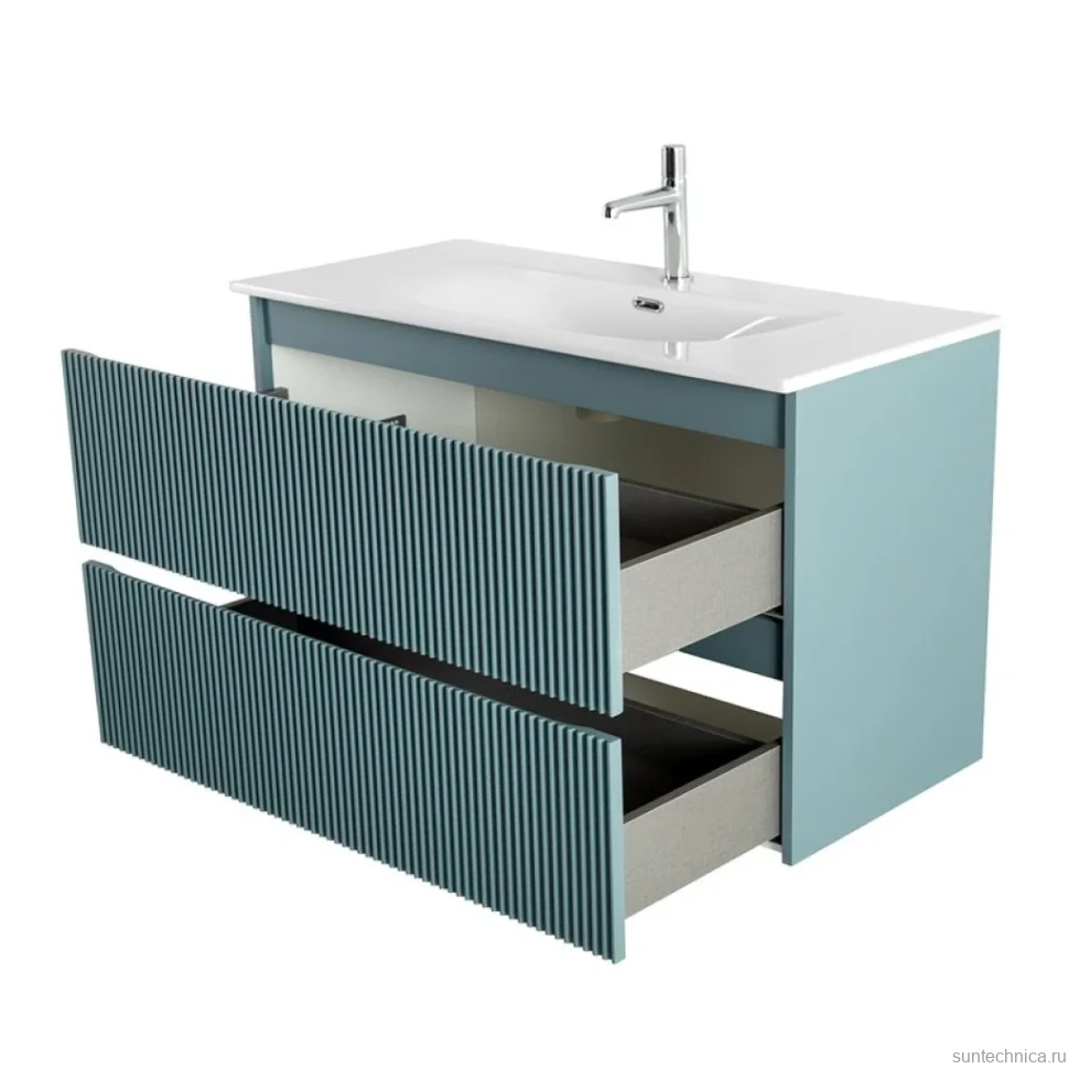 Тумба с раковиной BelBagno Uno 100 подвесная, 2 ящика, матовая голубая