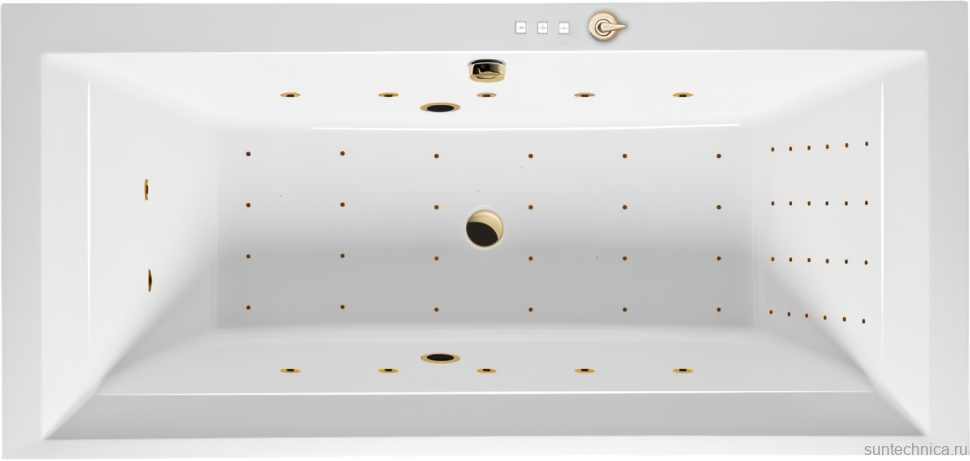 Акриловая ванна Excellent Crown Grand Nano 190x90 см, встраиваемая, с гидромассажем, белая, с каркасом, со сливом-переливом, фурнитура золото