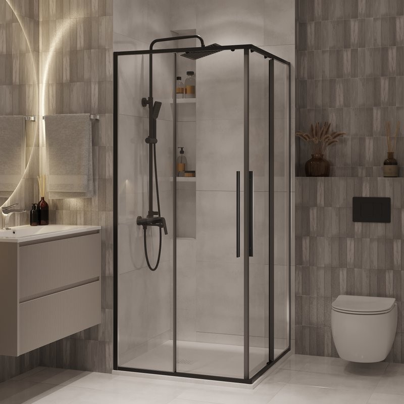 Душевой уголок Niagara Nova NG-6824-34BLACK 100x100, профиль черный матовый, стекло прозрачное