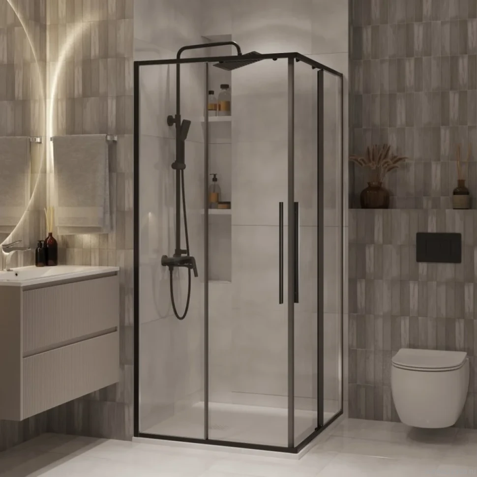 Душевой уголок Niagara Nova NG-6824-34BLACK 100x100, профиль черный матовый, стекло прозрачное