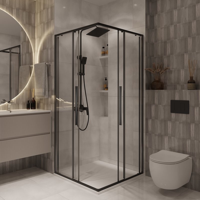 Душевой уголок Niagara Nova NG-6824-34BLACK 100x100, профиль черный матовый, стекло прозрачное