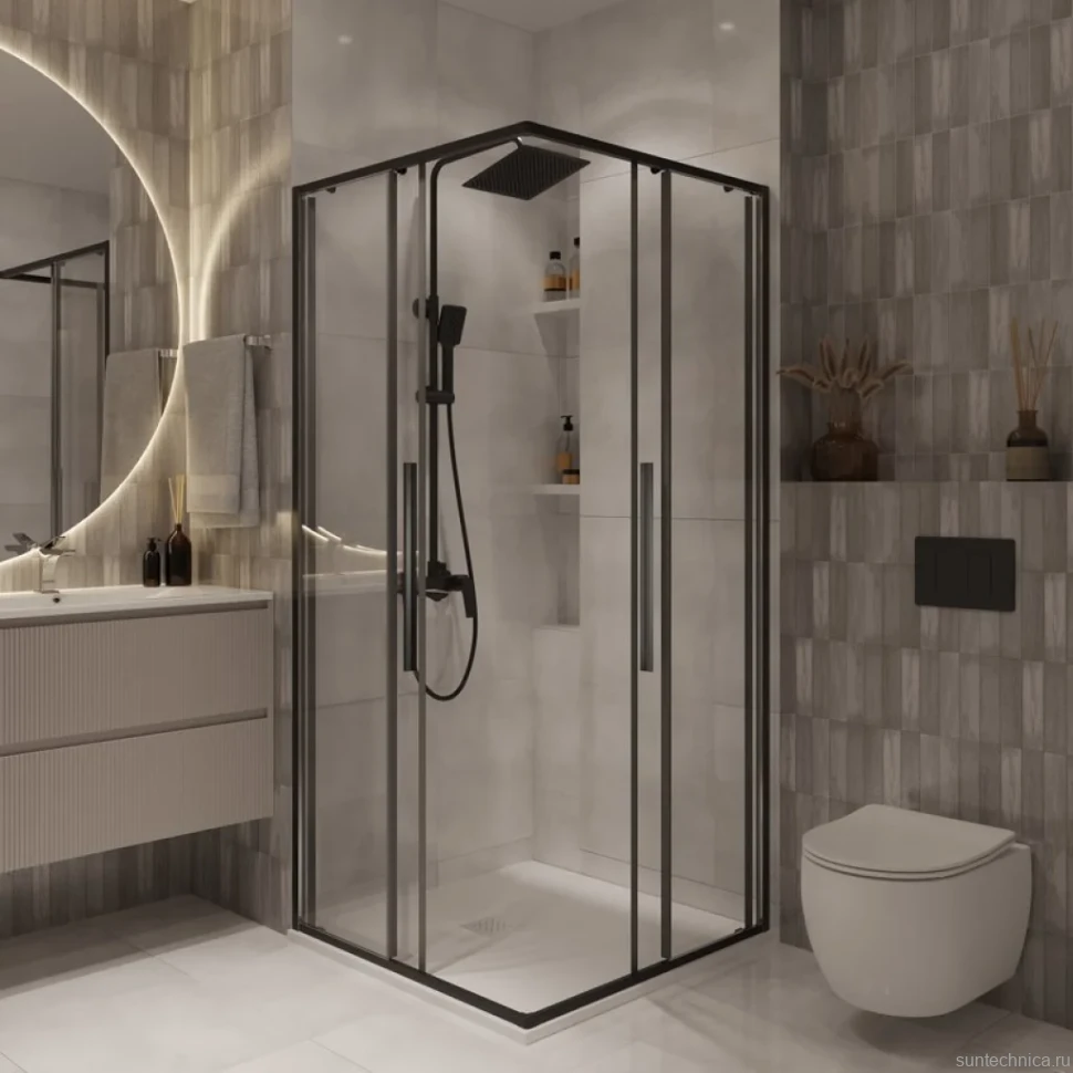 Душевой уголок Niagara Nova NG-6824-34BLACK 100x100, профиль черный матовый, стекло прозрачное