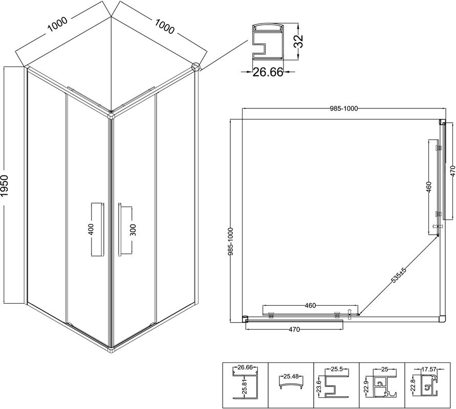 Душевой уголок Niagara Nova NG-6824-34BLACK 100x100, профиль черный матовый, стекло прозрачное