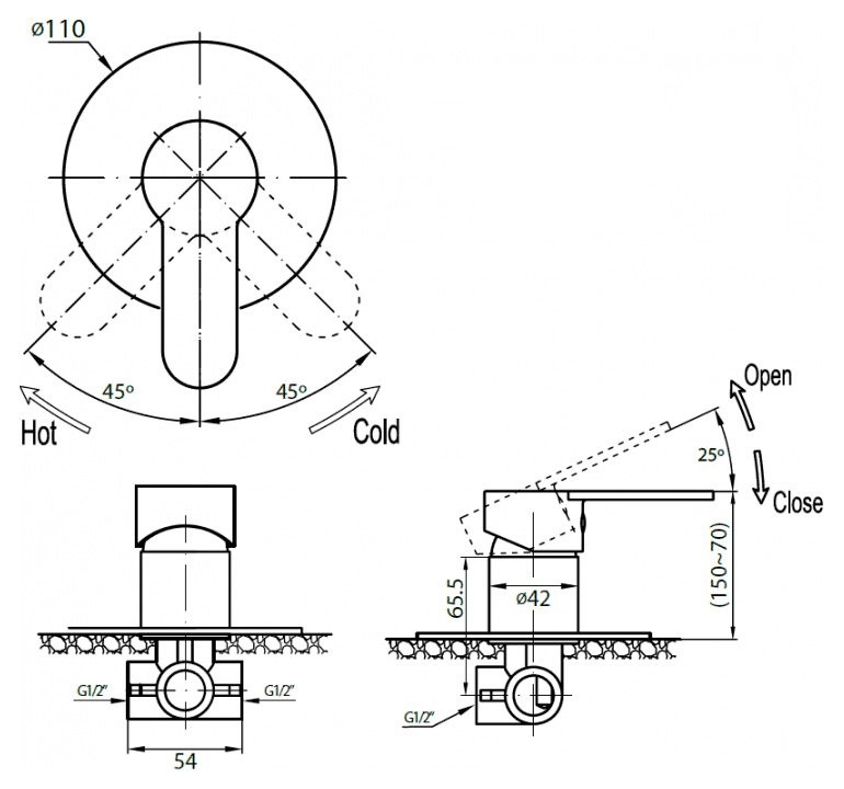Встраиваемый смеситель для душа и ванны Cezares Laconico C DI 01 С ВНУТРЕННЕЙ ЧАСТЬЮ