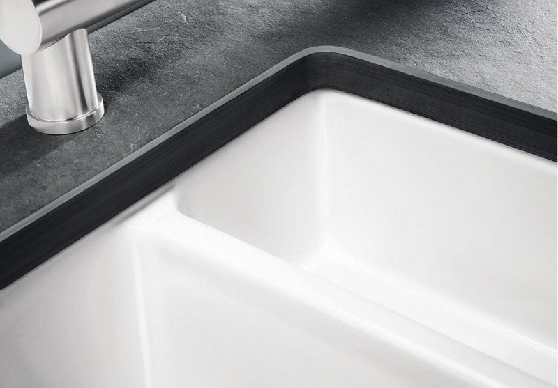 Мойка кухонная Blanco Subline 350/150-U глянцевая белая, с отводной арматурой InFino