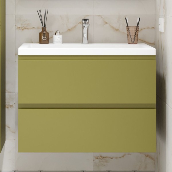 Тумба с раковиной Art&Max Bianchi 90 подвесная, оливковая, белая раковина