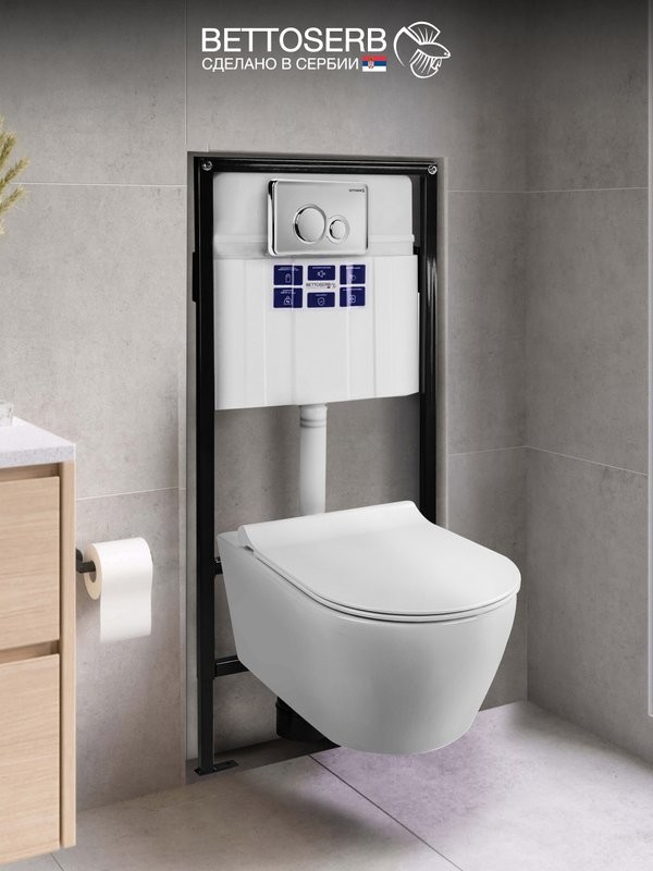 Комплект Инсталляция BETTOSERB Sava Fix Slim 40006456 + Кнопка Twin 40006464 цвет глянцевый хром