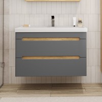 Тумба под раковину без столешницы SanStar Diva 100 подвесная, графит софт, дуб вотан
