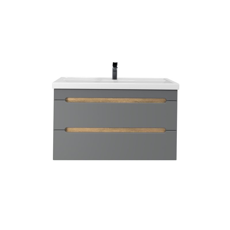 Тумба под раковину без столешницы SanStar Diva 100 подвесная, графит софт, дуб вотан