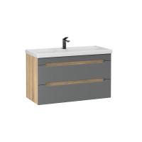 Тумба под раковину без столешницы SanStar Diva 100 подвесная, графит софт, дуб вотан