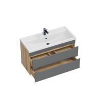 Тумба под раковину без столешницы SanStar Diva 100 подвесная, графит софт, дуб вотан
