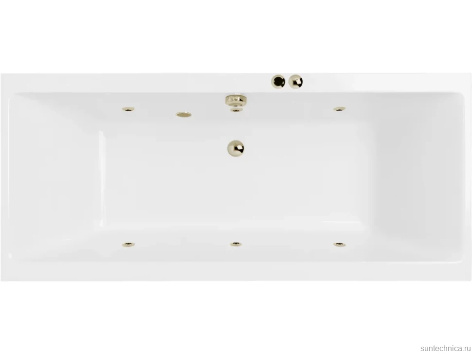 Акриловая ванна Excellent Pryzmat Slim Soft 160x75 см, встраиваемая, с гидромассажем, белая, с каркасом, со сливом-переливом, фурнитура бронза