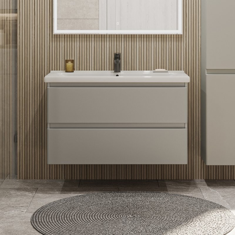 Тумба с раковиной SanStar Riana 100 подвесная, grey, раковина Миранда 100