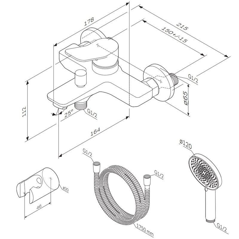 Смеситель для ванны с душем AM.PM X-Joy F85A15099 золото