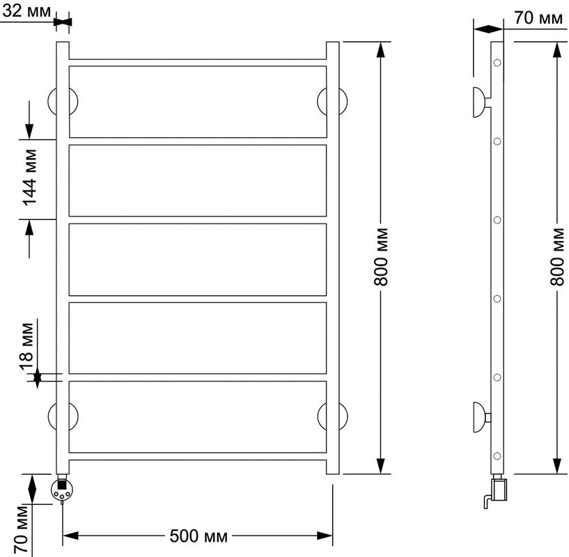 Полотенцесушитель электрический Secado Триада 1 85x55 см, подключение слева, бронза, лесенка, латунь