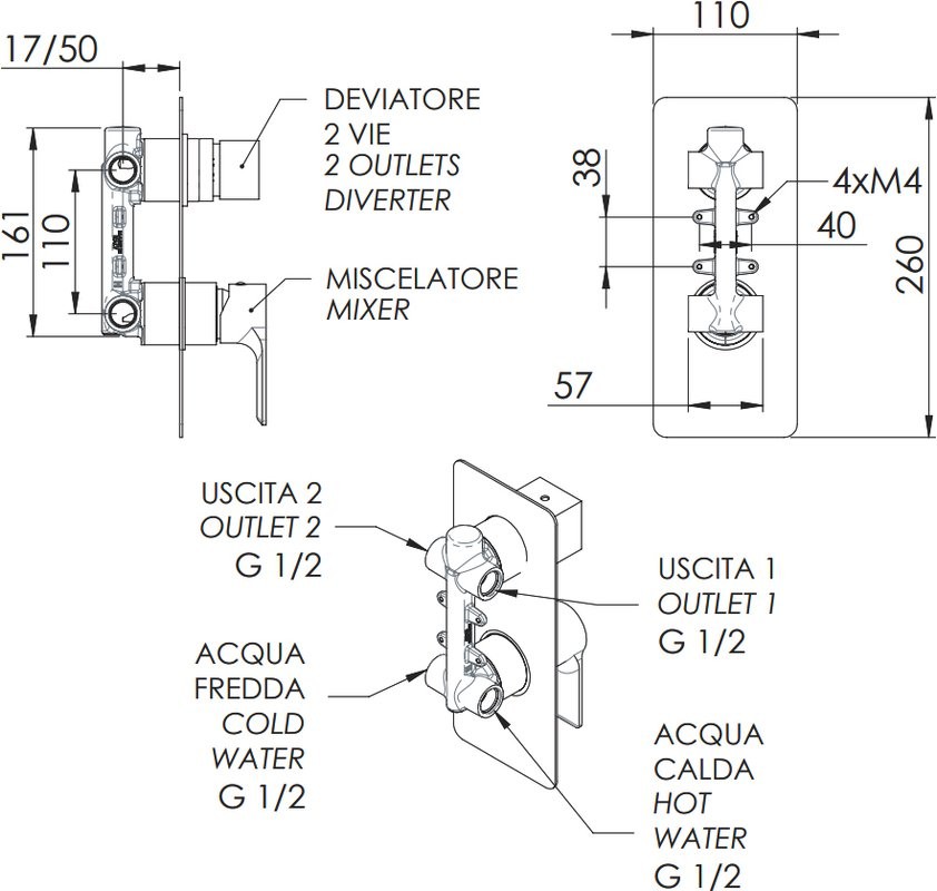 Встраиваемый смеситель для душа и ванны Remer Energy EY92KBBO белый матовый