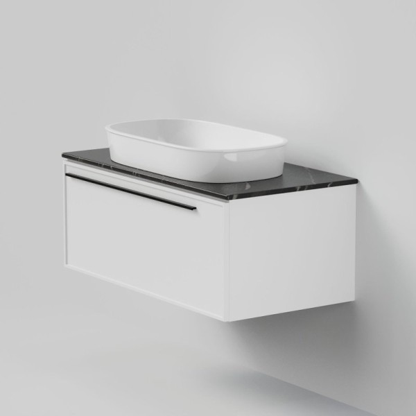 Тумба под раковину со столешницей La Fenice Elba 90 подвесная, белая, столешница черный мрамор