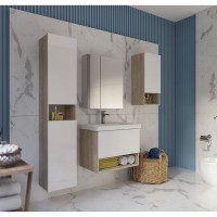 Тумба с раковиной Dreja Perfecto 70 подвесная, дуб эврика, белый глянец