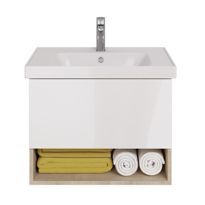 Тумба с раковиной Dreja Perfecto 70 подвесная, дуб эврика, белый глянец