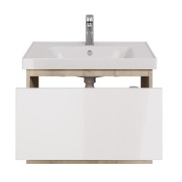 Тумба с раковиной Dreja Perfecto 70 подвесная, дуб эврика, белый глянец