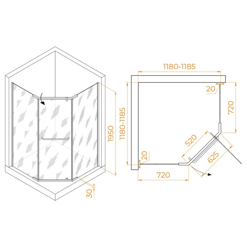 Душевой уголок RGW Passage PA-081B 120х120, профиль черный, стекло матовое
