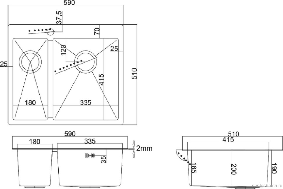 Мойка кухонная Zorg Light ZL R 590-2-510-R R, нержавеющая сталь
