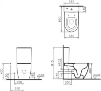 Унитаз-компакт напольный VitrA Sento Open-Back 9830B003-7204 безободковый Унитаз-компакт напольный VitrA Sento Open-Back 9830B003-7204 безободковый