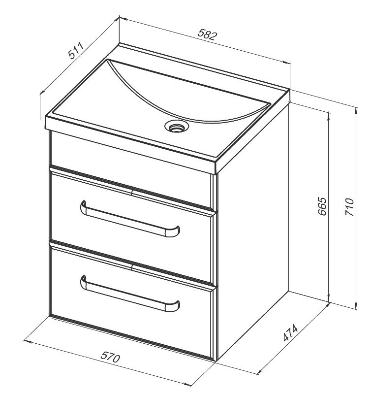 Тумба с раковиной Aquanet Лукка 58 белая глянцевая