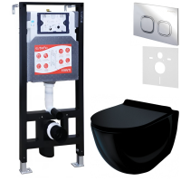 Комплект Унитаз подвесной Esbano Garcia ESUPGARCB черный глянец + Инсталляция Fram + Кнопка ESINLPS10SC