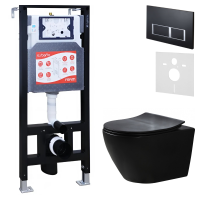 Комплект Унитаз подвесной Esbano Amapola ESUPAMAPBM матовый черный + Инсталляция Fram + Кнопка ESINPRK12MB