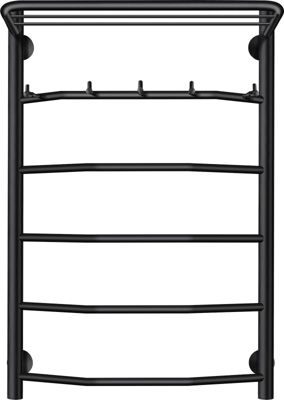 Полотенцесушитель водяной Secado Агата 1 KСП 80x55 см, матовый черный, лесенка, с полкой