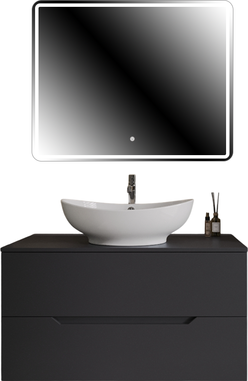 Мебель для ванной комнаты Orange Line 100 подвесная, 2 ящика, матовый графит с раковиной B08-585w