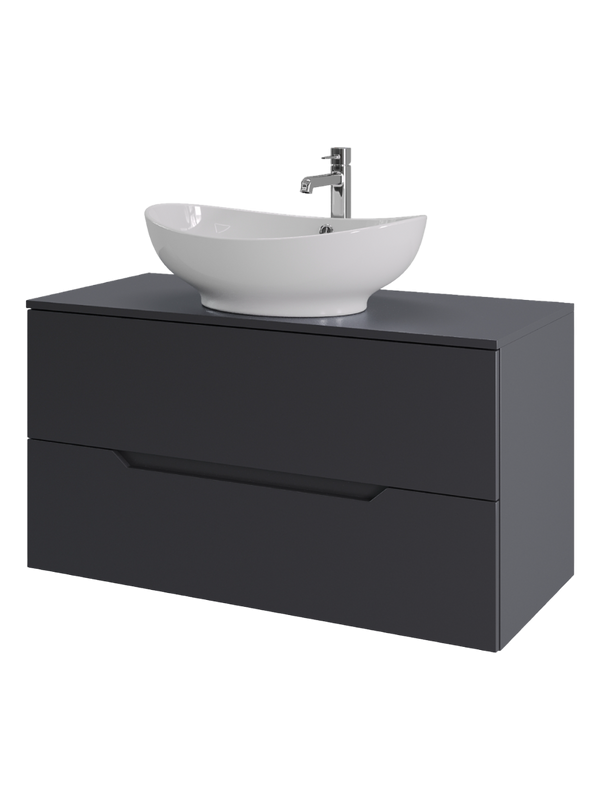 Мебель для ванной комнаты Orange Line 100 подвесная, 2 ящика, матовый графит с раковиной B08-585w