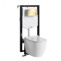 Комплект Унитаз подвесной WasserKRAFT Mindel H002 безободковый + Крышка для унитаза E034 + Система инсталляции для унитазов Vils 56TLT.010.ME + Кнопка смыва PG03
