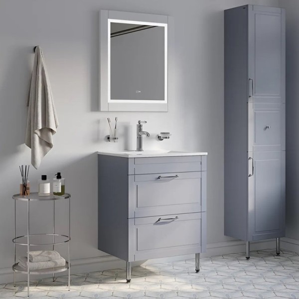 Мебель для ванной комнаты IDDIS Oxford 60 напольная, светло-серая, раковина 0136000i28