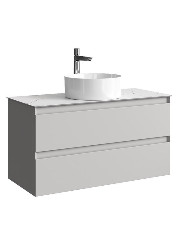 Тумба под раковину со столешницей Aqwella 5 stars Geometria 100 2 ящика, серый туман, столешница мрамор белый