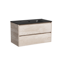 Тумба с раковиной Sancos Libra 90 дуб галифакс натуральный, черная раковина CN7002MB