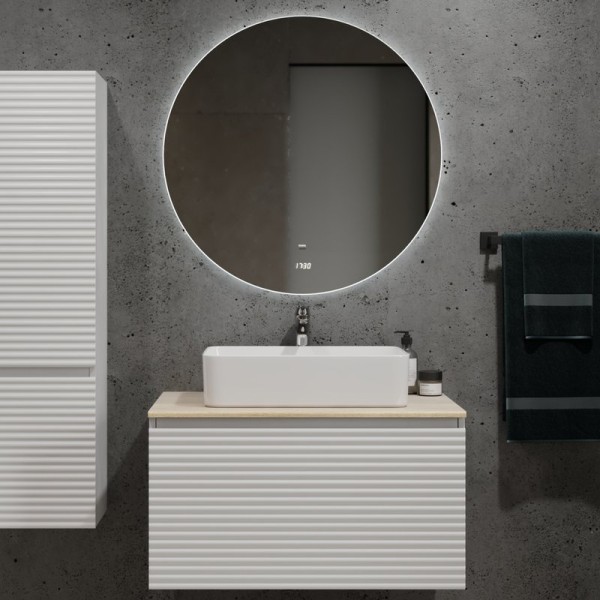 Мебель для ванной комнаты Jorno Cossety 80 белая, дуб мавелла голд, раковина Melana MLN-7050Н