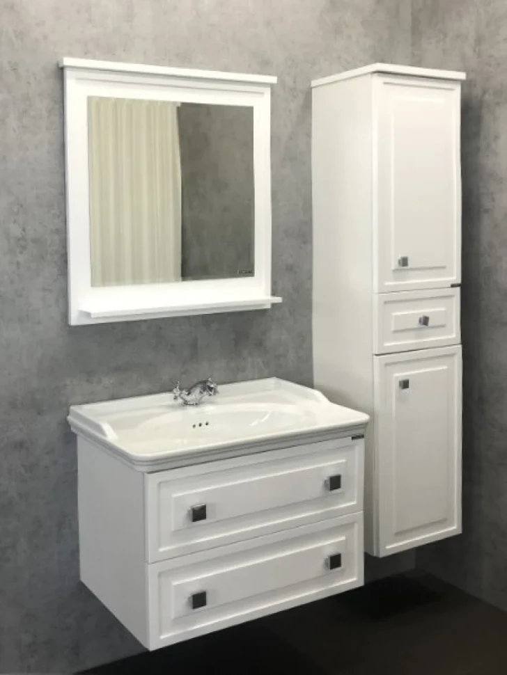 Тумба с раковиной Comforty Феррара 80 подвесная, белый глянец