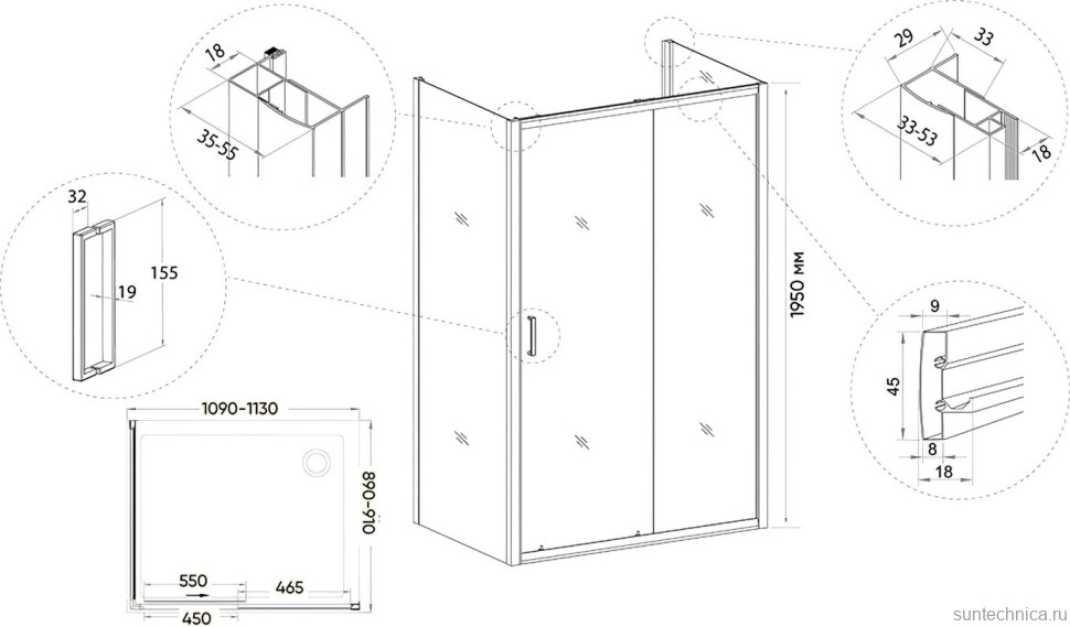 Душевой уголок Veconi Rovigo RV-046B 110x90