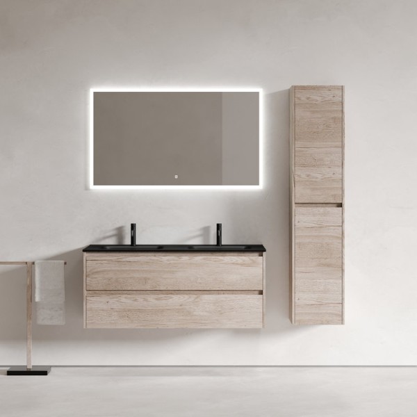 Мебель для ванной комнаты Sancos Libra 120 дуб галифакс натуральный, двойная черная раковина CN7004MB